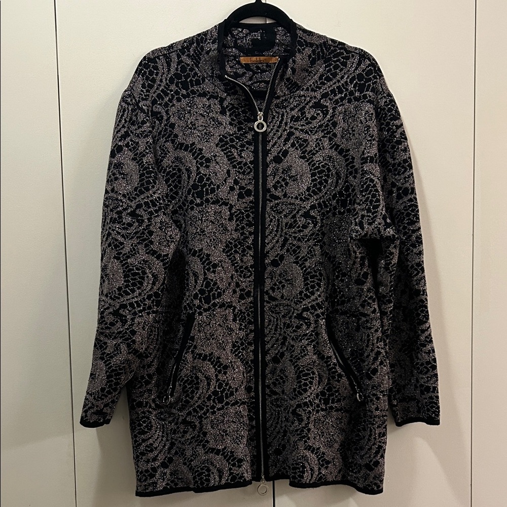 Belldini Black and Gray Sparkly Lace Jacket